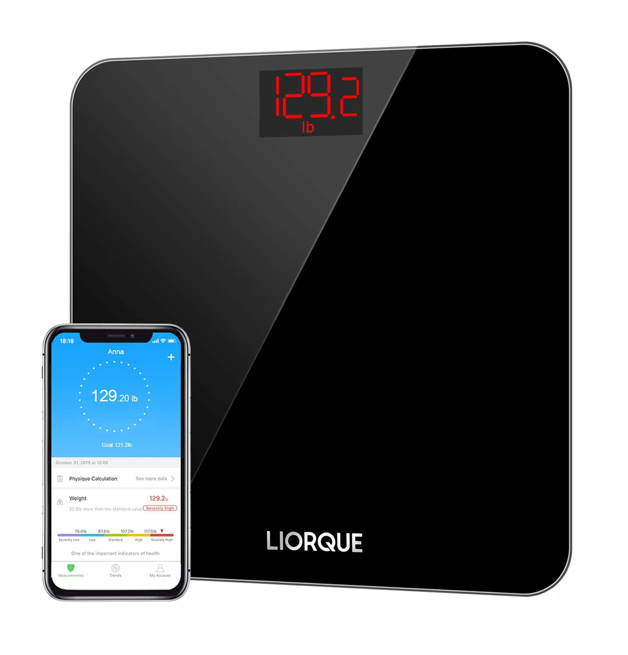 LIORQUE Body Weight Digital Bathroom Scales, High Precision Weight Scale  with App, Smart BMI Weighing Scale, Multiple Users, Sturdy Tempered Glass,  400 lb/180 kg,Black – LIORQUE