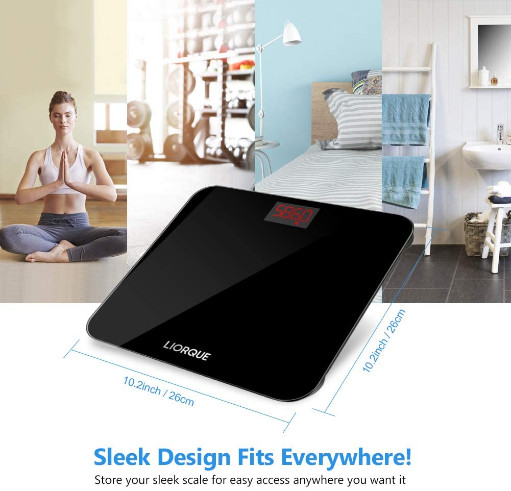 LIORQUE Body Weight Digital Bathroom Scales, High Precision Weight Scale  with App, Smart BMI Weighing Scale, Multiple Users, Sturdy Tempered Glass,  400 lb/180 kg,Black – LIORQUE