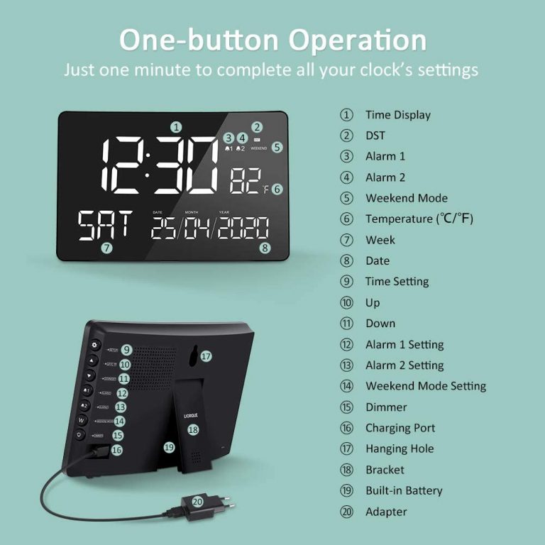 LIORQUE Alarm Clock, 11.2″ Large Curved Dimmable LED Screen, Digital